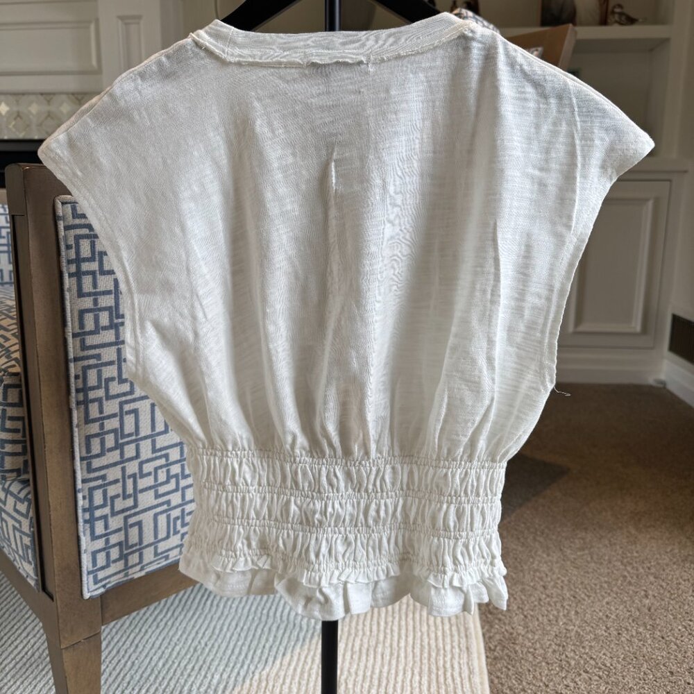 White Cotton TShirt with Elastic Waist & Detail - Picture 7 of 13
